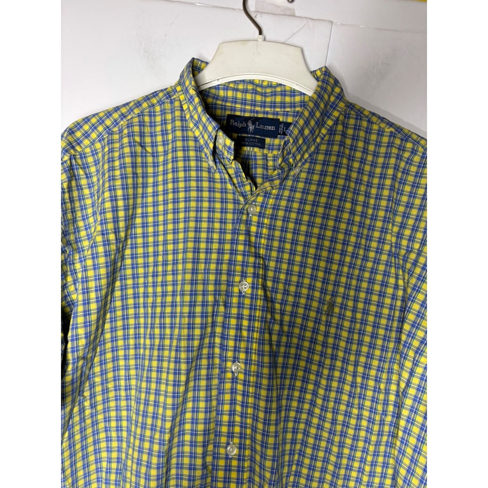 Ralph Lauren Blake Mens L Yellow Blue Plaid Cotton Button Down Shirt‎ Oversize